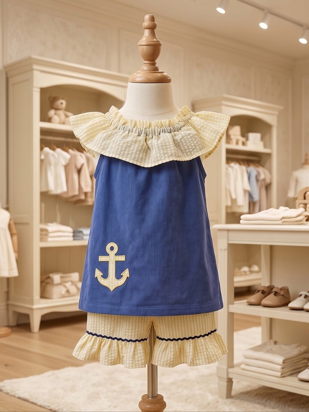 Smock Monkey Blue & Yellow Nautical 2pc Outfit Sz 24M